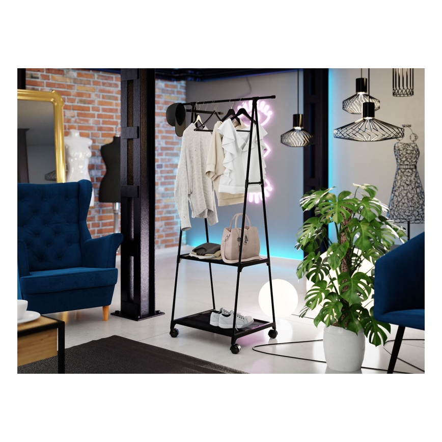 Mobiele metalen hanger met planken OLAZEN 157x85 cm zwart