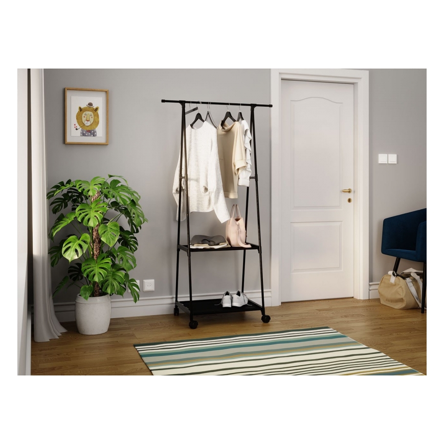 Mobiele metalen hanger met planken OLAZEN 157x85 cm zwart
