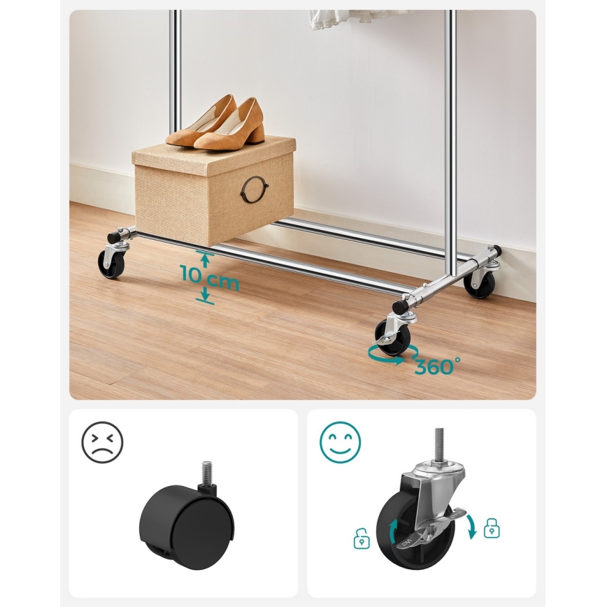 Mobiele staande kapstok LINEA zilver