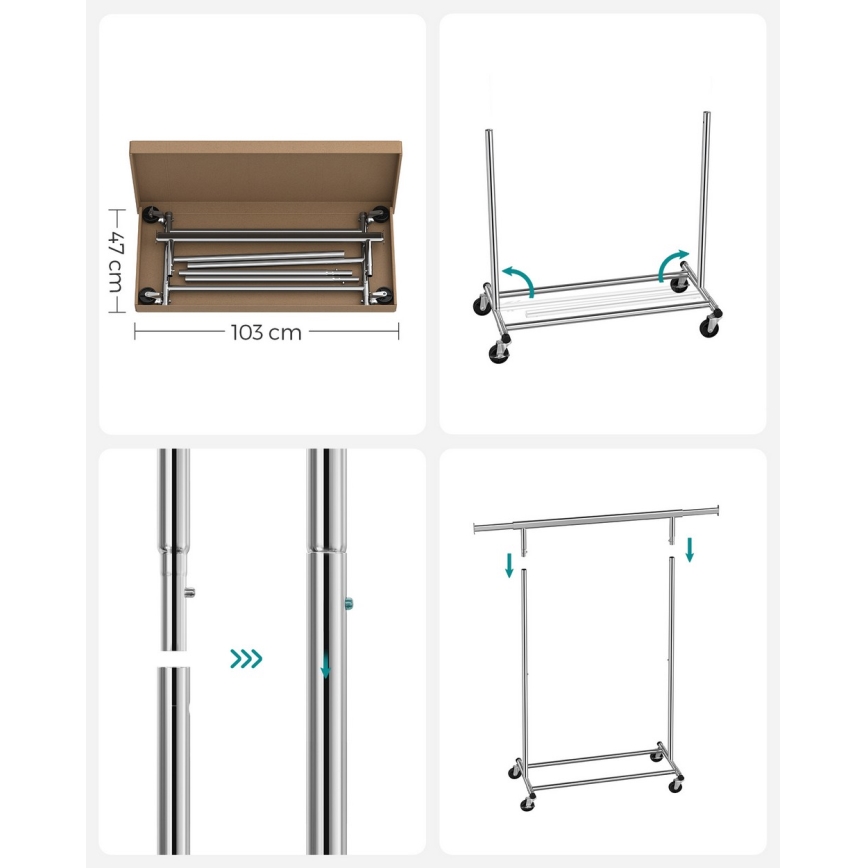 Mobiele staande kapstok LINEA zilver