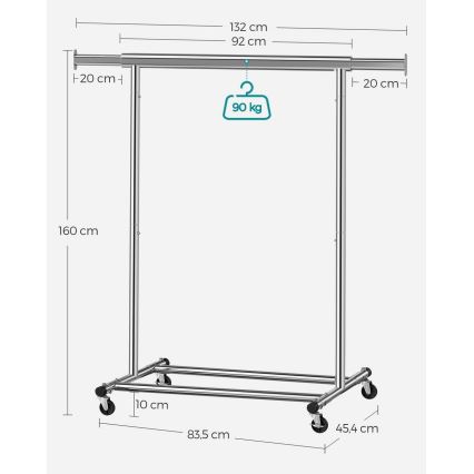 Mobiele staande kapstok LINEA zilver