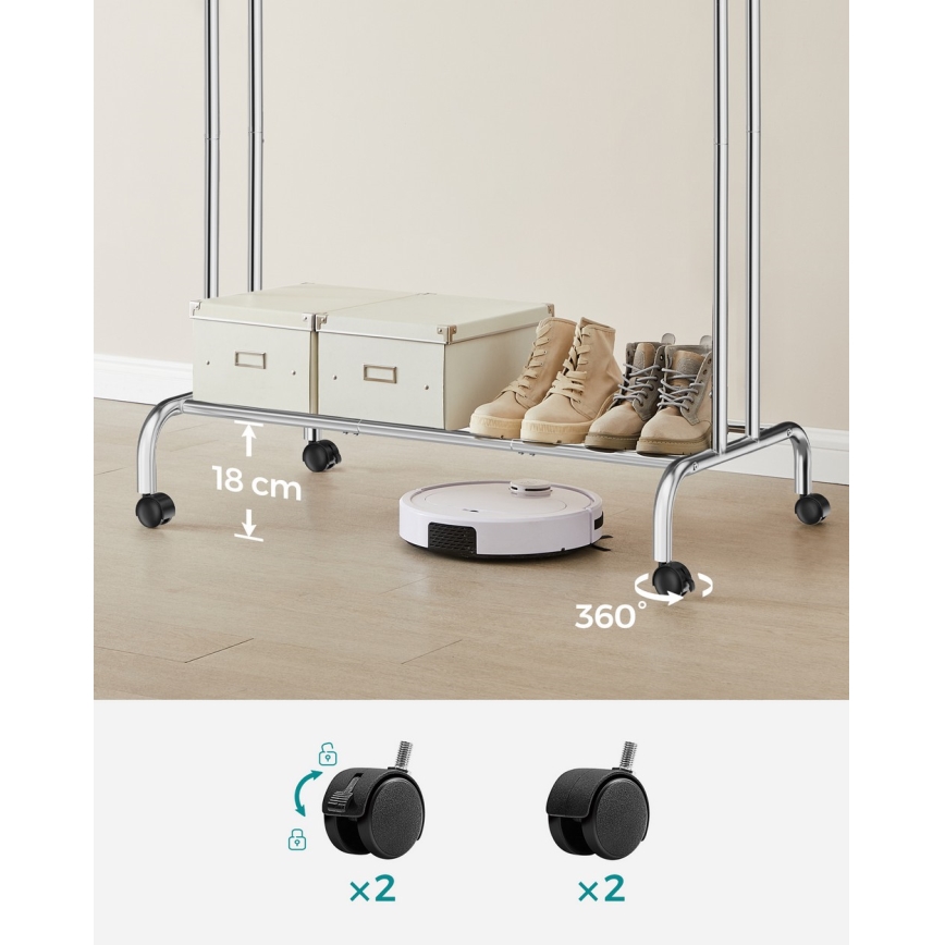 Mobiele staande kapstok LINEA, zilver