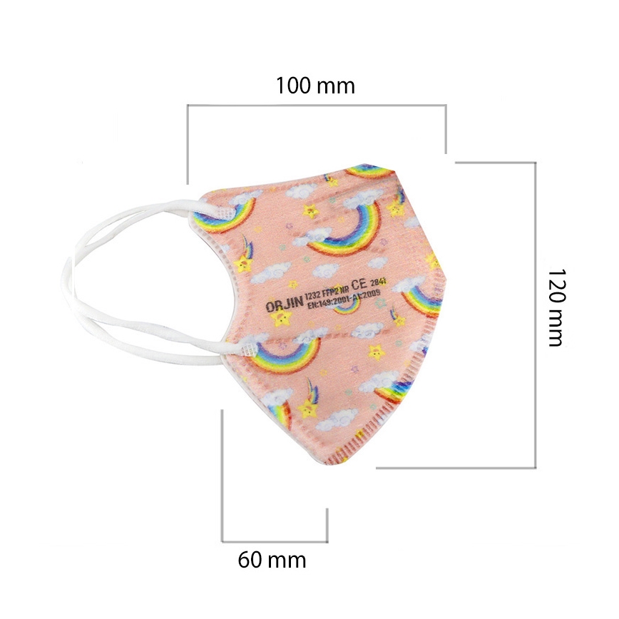 Mondkapje in Kindermaat FFP2 Kinderen NR CE 0370 Regenboog roze 1st