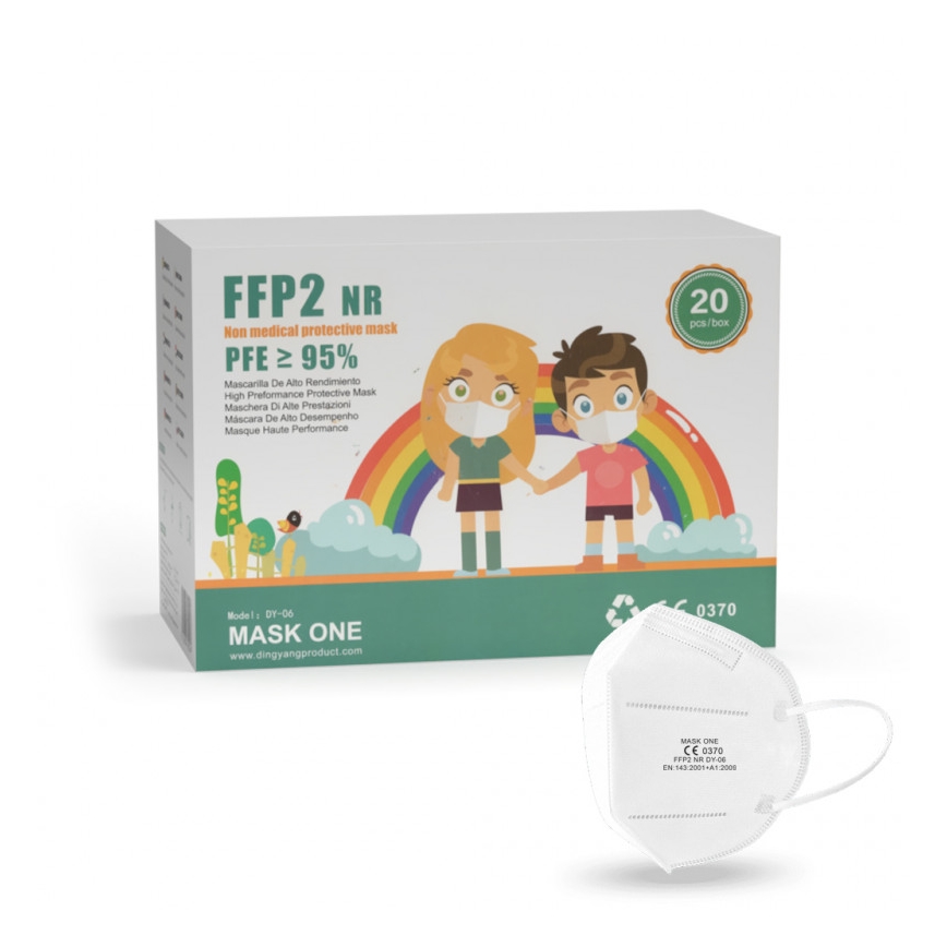 Mondkapje voor Kinderen met Certificaat FFP2 NR - CE 0370 wit 20st