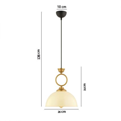 MONZA hanglamp 1xE27/40W/230V Ø 26 cm crèmekleurig/bronze