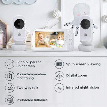Motorola VM35-2 - Oplaadbare babyfoon met 2 camera's, 2000 mAh