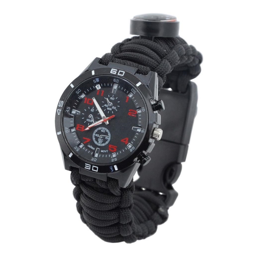 Multifunctioneel horloge met kompas en thermometer zwart