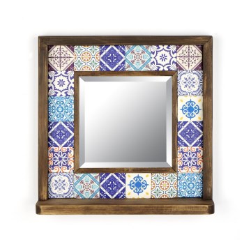 muur spiegel 33x32,5 cm grenen/blauw