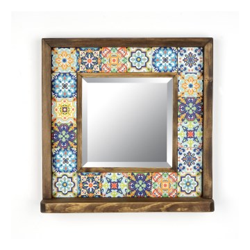 muur spiegel 33x32,5 cm grenen/geel