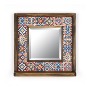 muur spiegel 33x32,5 cm grenen/rood