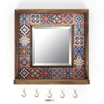 muur spiegel 33x32,5 cm grenen/rood