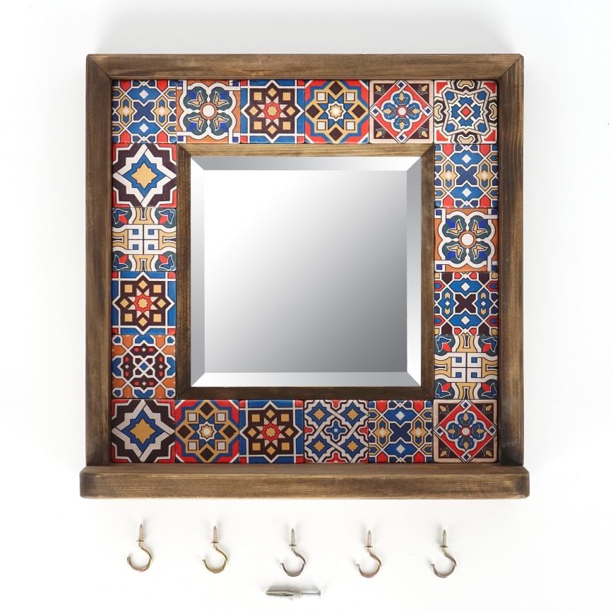 muur spiegel 33x32,5 cm grenen/rood