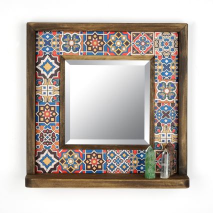 muur spiegel 33x32,5 cm grenen/rood