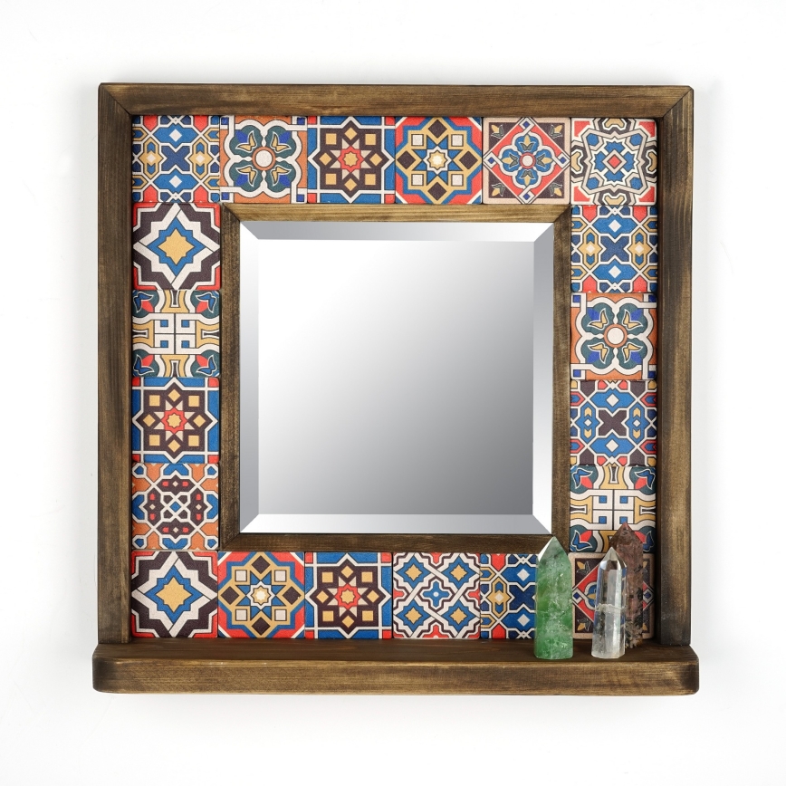 muur spiegel 33x32,5 cm grenen/rood