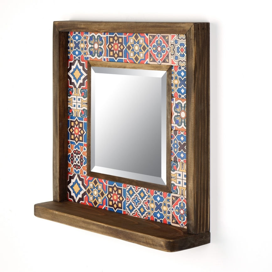 muur spiegel 33x32,5 cm grenen/rood