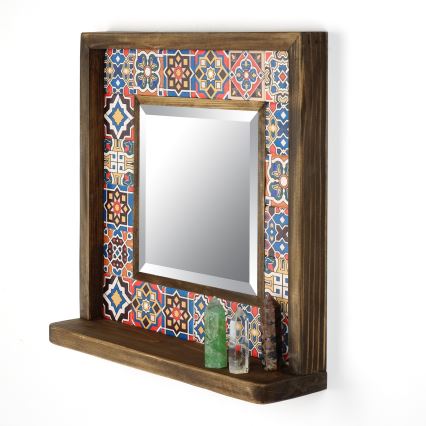muur spiegel 33x32,5 cm grenen/rood