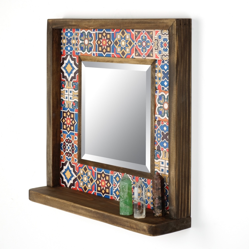 muur spiegel 33x32,5 cm grenen/rood