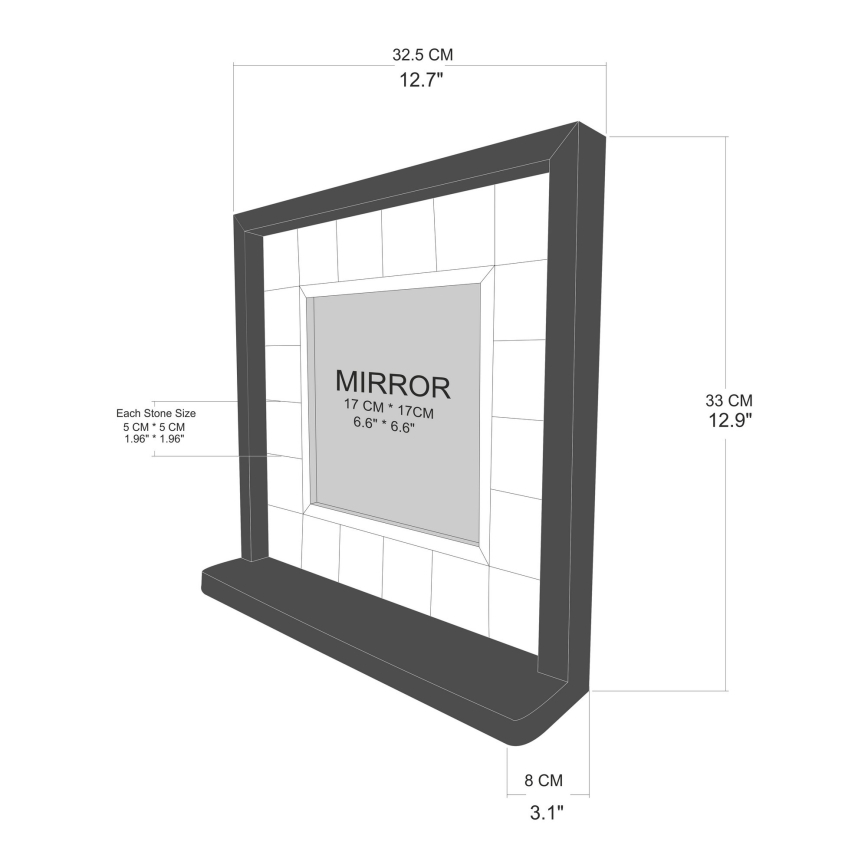 muur spiegel 33x32,5 cm grenen/rood