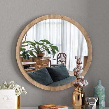 muur spiegel diameter 45 cm grenen atlantic
