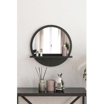 muur spiegel met een plank 45x45 cm zwart