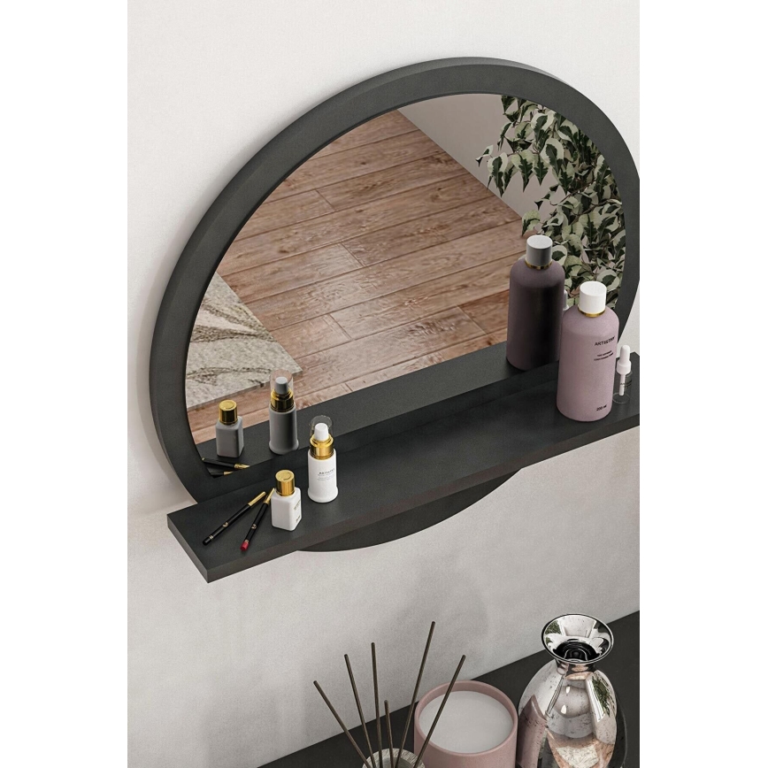 muur spiegel met een plank 45x45 cm zwart