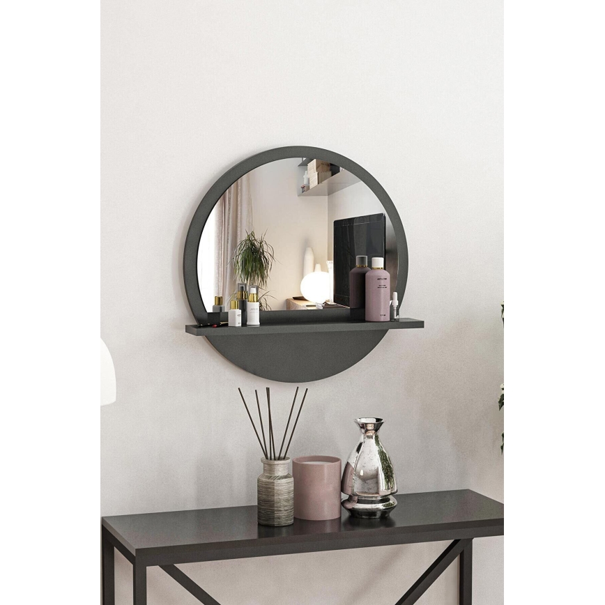 muur spiegel met een plank 45x45 cm zwart