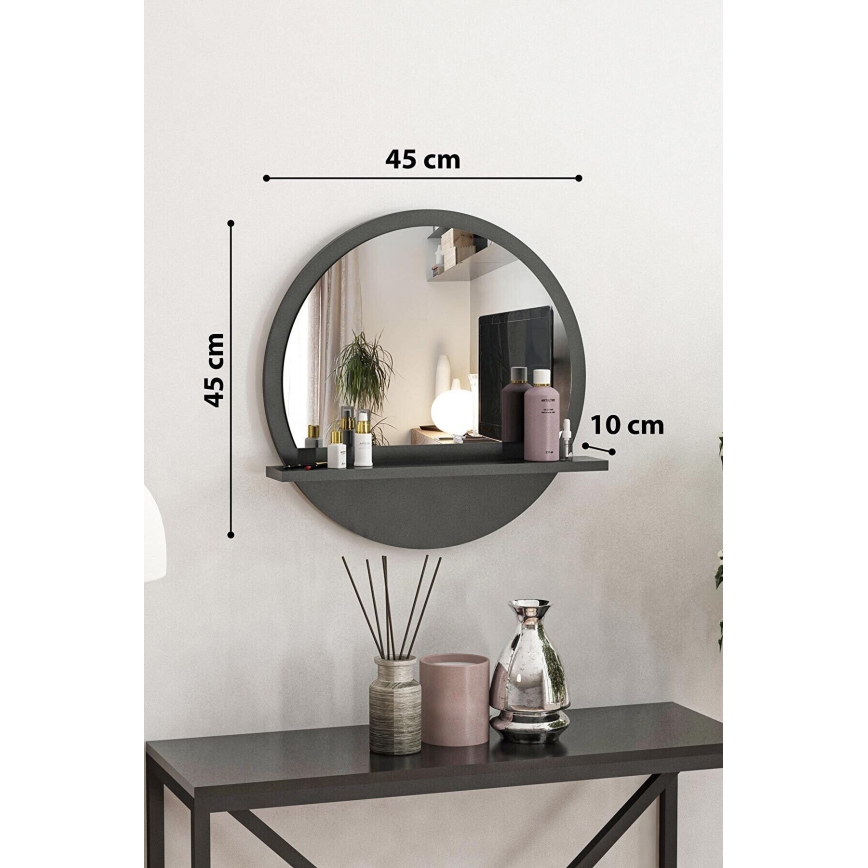 muur spiegel met een plank 45x45 cm zwart