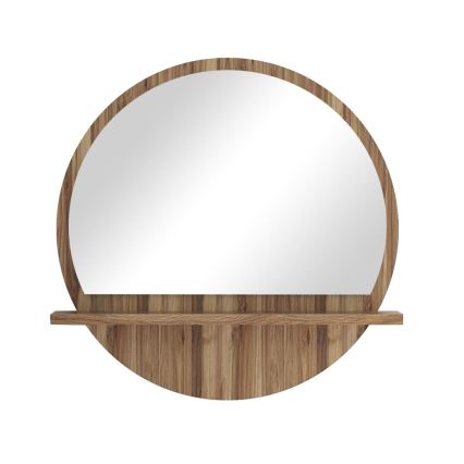 muur spiegel met een plank diameter 60 cm bruin