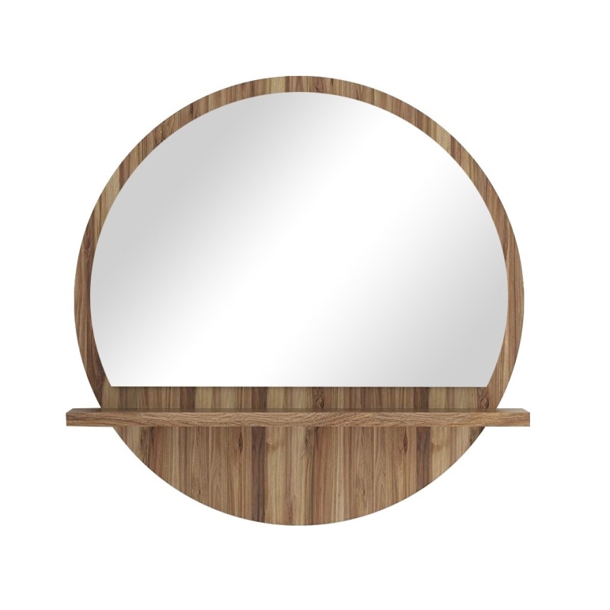 muur spiegel met een plank diameter 60 cm bruin