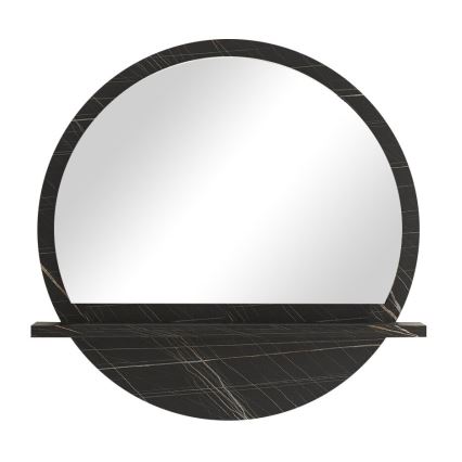 muur spiegel met een plank diameter 60 cm zwart