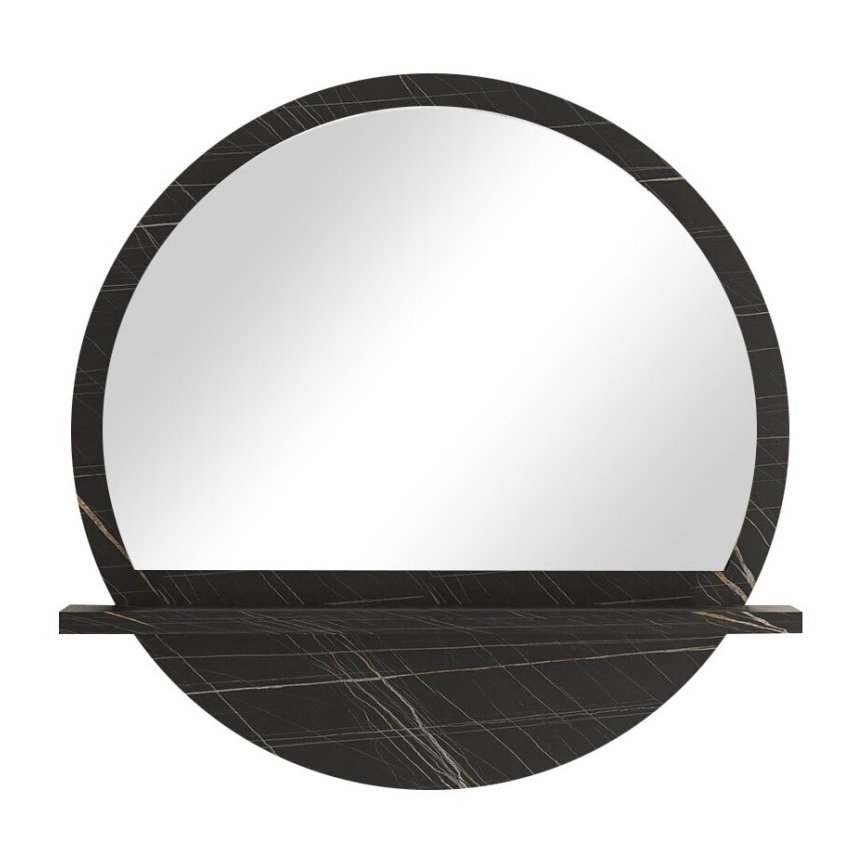 muur spiegel met een plank diameter 60 cm zwart