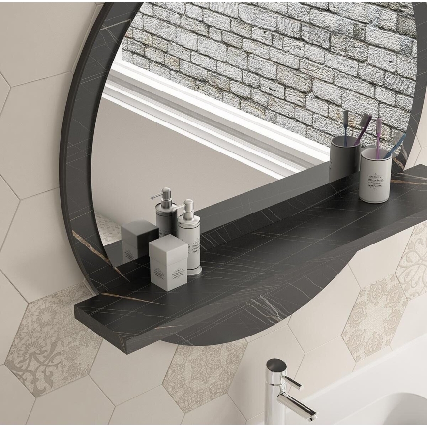 muur spiegel met een plank diameter 60 cm zwart