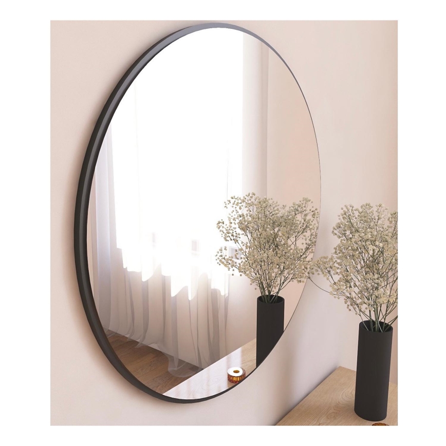 muur spiegel OZZE diameter 60 cm zwart
