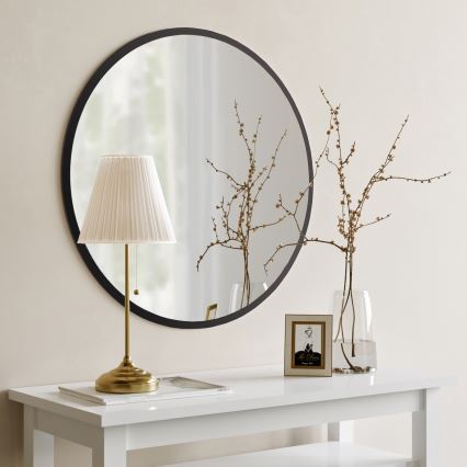 muur spiegel YUVARLAK diameter 60 cm zwart