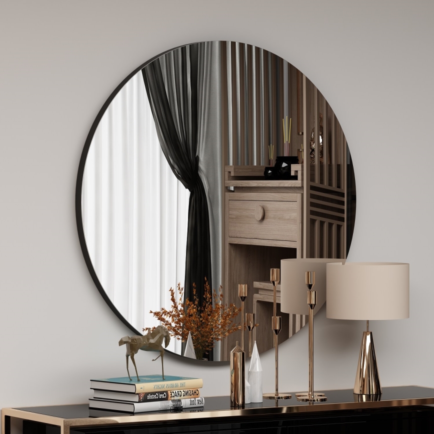 muur spiegel ZEOS diameter 70 cm zwart