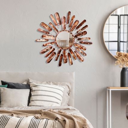 muur spiegel ZON diameter 75 cm bruin