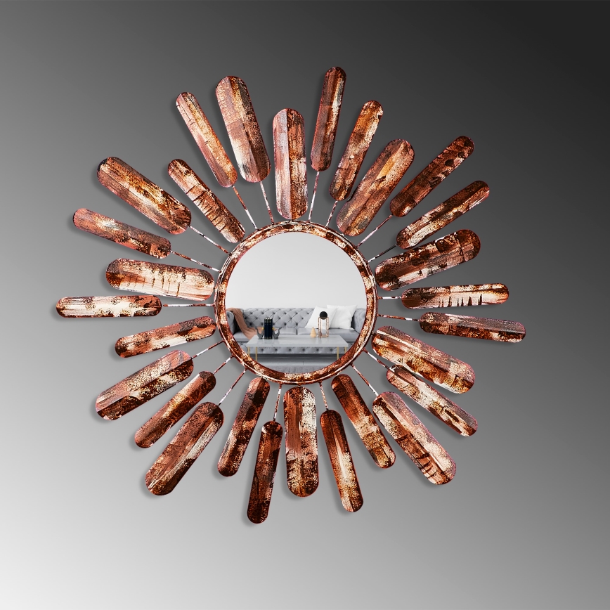 muur spiegel ZON diameter 75 cm bruin