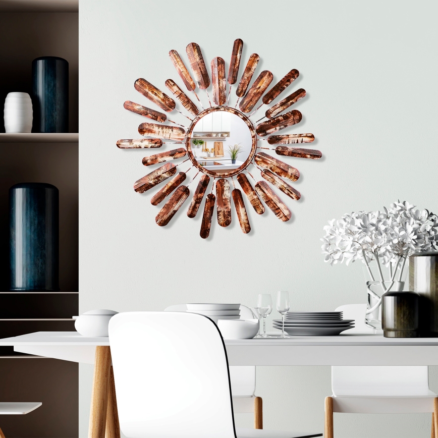 muur spiegel ZON diameter 75 cm bruin