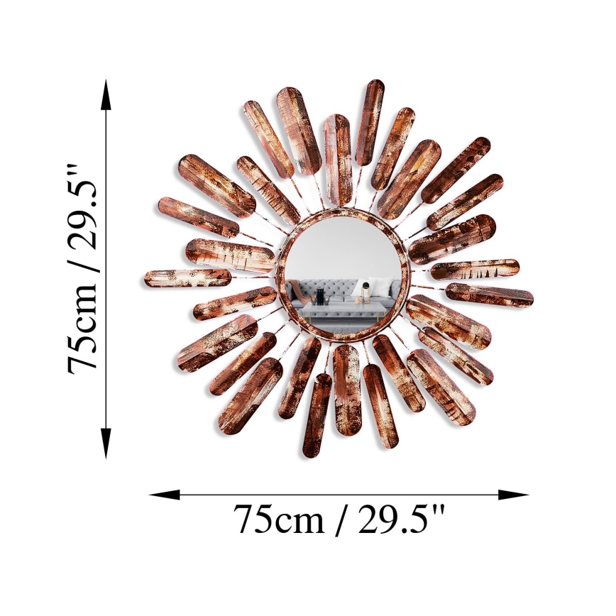 muur spiegel ZON diameter 75 cm bruin