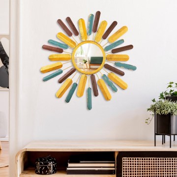 muur spiegel ZON diameter 75 cm geel
