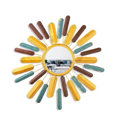 muur spiegel ZON diameter 75 cm geel