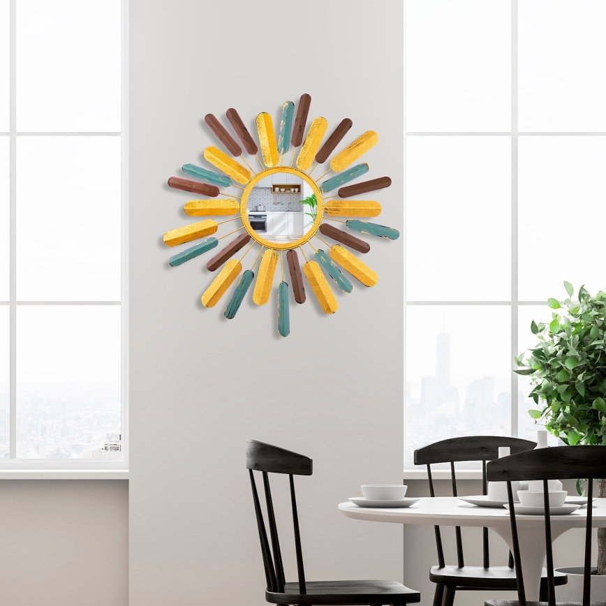 muur spiegel ZON diameter 75 cm geel