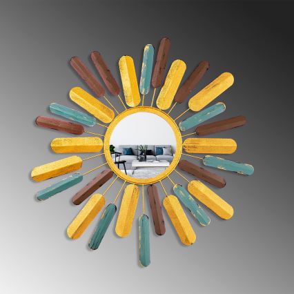 muur spiegel ZON diameter 75 cm geel