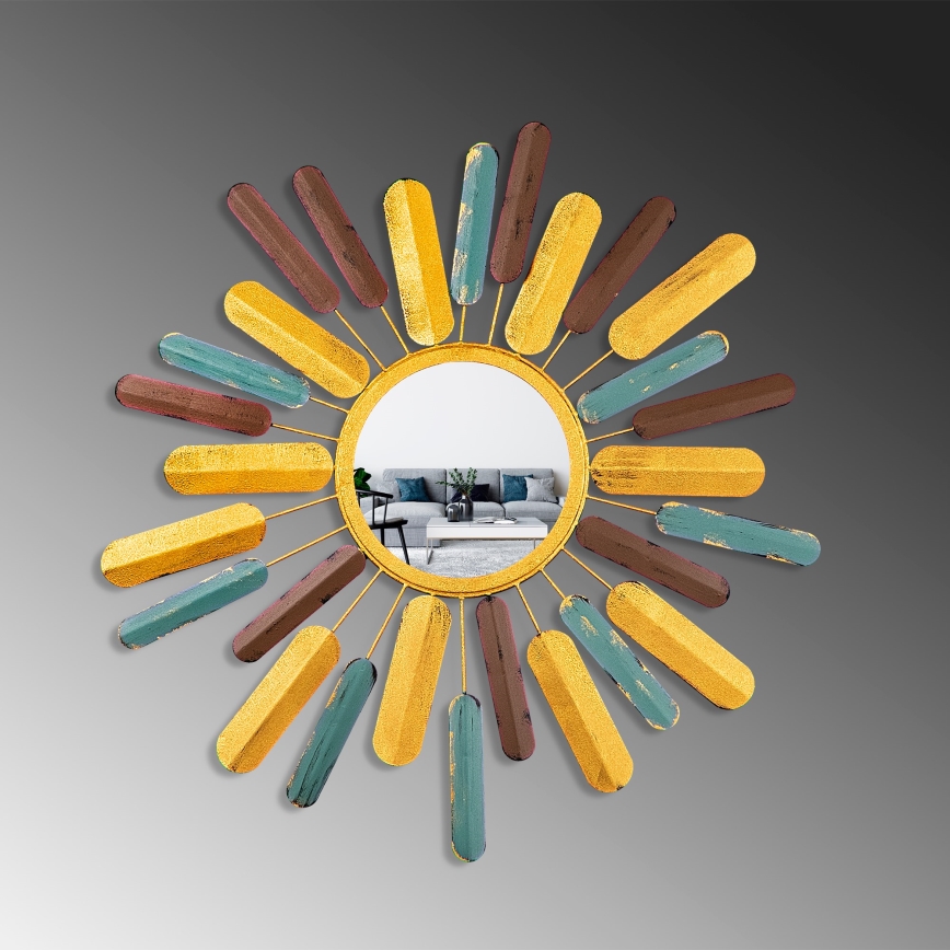 muur spiegel ZON diameter 75 cm geel