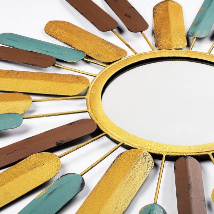muur spiegel ZON diameter 75 cm geel