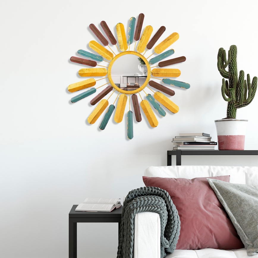 muur spiegel ZON diameter 75 cm geel