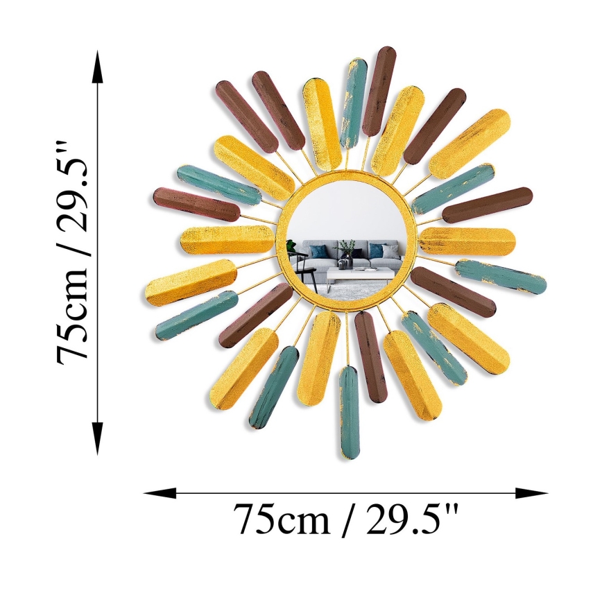 muur spiegel ZON diameter 75 cm geel
