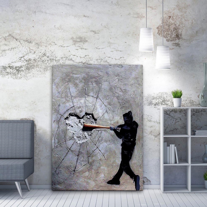 Muurschildering op canvas 100x70 cm grijs/zwart