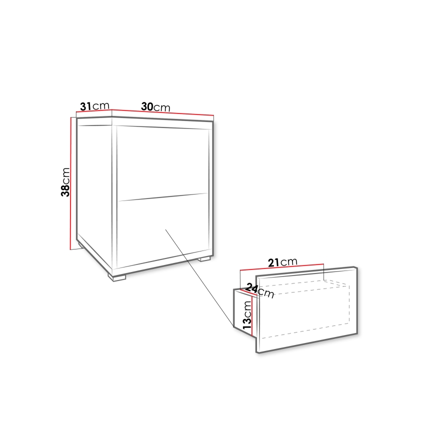 Nachtkastje GESITA 38x30 cm Cremona eik