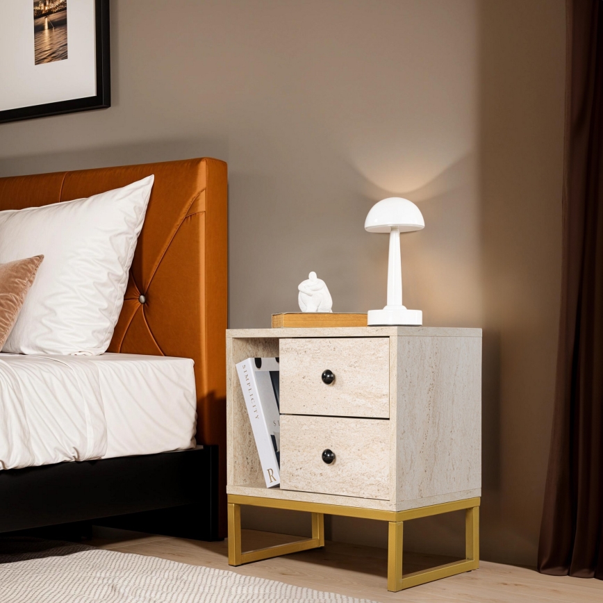 Nachtkastje GLIMMER 50x45,2 cm beige/goud